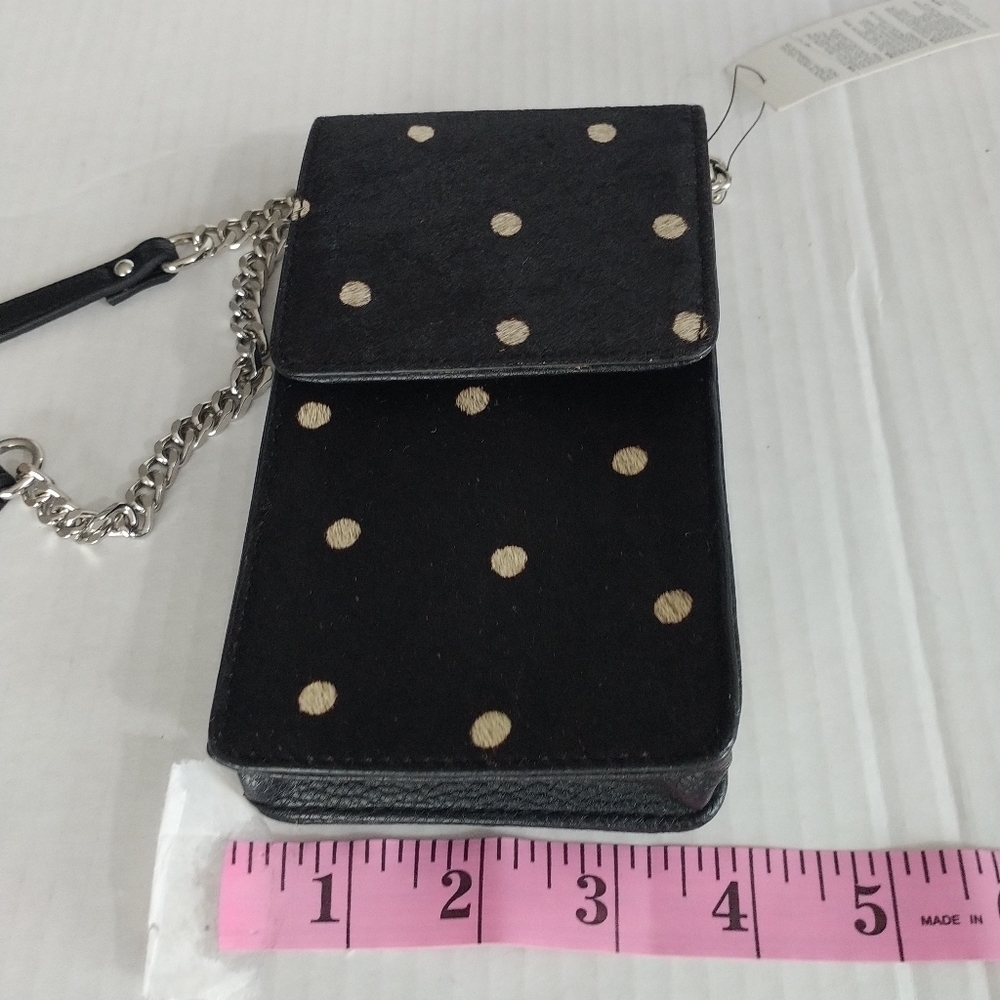 Genuine Haircalf Black & Gold Polka Dot Leather Crossbody Bag - Picture 3 of 11
